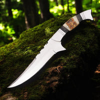 MAM Handcrafted D2 Steel Hunting Knife - 12.5" Full Tang Fixed Blade - Pakkawood & Camel Bone Handle - Leather Sheath - EDC, Camping, Outdoor