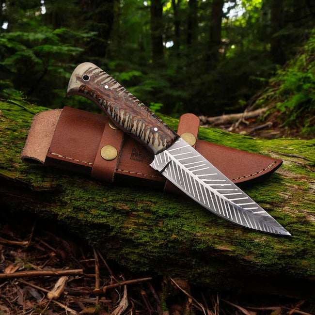 MAM Handmade stainless steel knife-9 inch with resin handle and leather sheath for hunting, camping, EDC and other outdoor adventures. Main Image