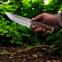 MAM Handmade stainless steel knife-9 inch with resin handle and leather sheath for hunting, camping, EDC and other outdoor adventures.