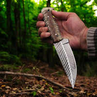 MAM Handmade stainless steel knife-9 inch with resin handle and leather sheath for hunting, camping, EDC and other outdoor adventures.