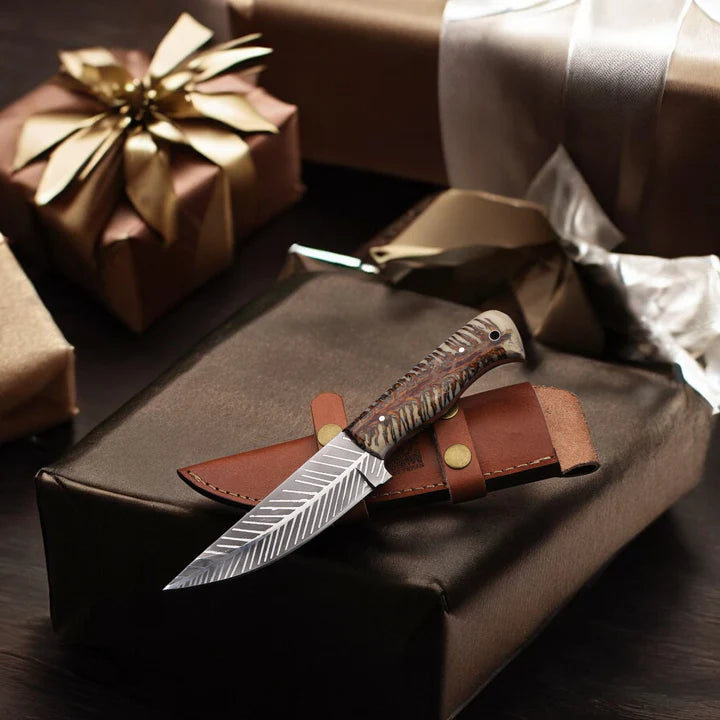 MAM Handmade stainless steel knife-9 inch with resin handle and leather sheath for hunting, camping, EDC and other outdoor adventures.