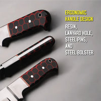 MAM Handcrafted, Durable stainless steel knife-9 inch with honeycomb style Resin handle and leather sheath for hunting, camping, EDC and other outdoor adventures.