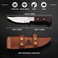 MAM Handcrafted, Durable stainless steel knife-9 inch with honeycomb style Resin handle and leather sheath for hunting, camping, EDC and other outdoor adventures.