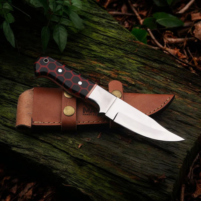 MAM Handcrafted, Durable stainless steel knife-9 inch with honeycomb style Resin handle and leather sheath for hunting, camping, EDC and other outdoor adventures. Hover Image