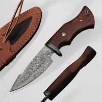 MAM Handcrafted, Durable Damascus steel knife-10 inch with Rose wood handle and leather sheath for hunting, camping, EDC and other outdoor adventures.