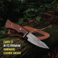 MAM Handcrafted, Durable Damascus steel knife-10 inch with Rose wood handle and leather sheath for hunting, camping, EDC and other outdoor adventures.