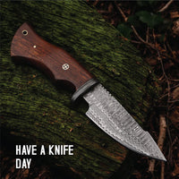 MAM Handcrafted, Durable Damascus steel knife-10 inch with Rose wood handle and leather sheath for hunting, camping, EDC and other outdoor adventures.