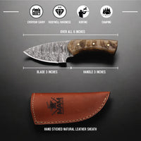 AM Handcrafted, Durable Damascus steel knife-6 inch with sheap horn handle and leather sheath for hunting, Skinning, Camping, EDC and other outdoor adventures.