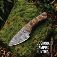 AM Handcrafted, Durable Damascus steel knife-6 inch with sheap horn handle and leather sheath for hunting, Skinning, Camping, EDC and other outdoor adventures.
