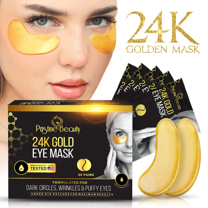 Pristine Beauty 24K Gold Eye Mask– 20 Pairs - Puffy Eyes and Dark Circles Treatments, Revitalize and Refresh Your Skin